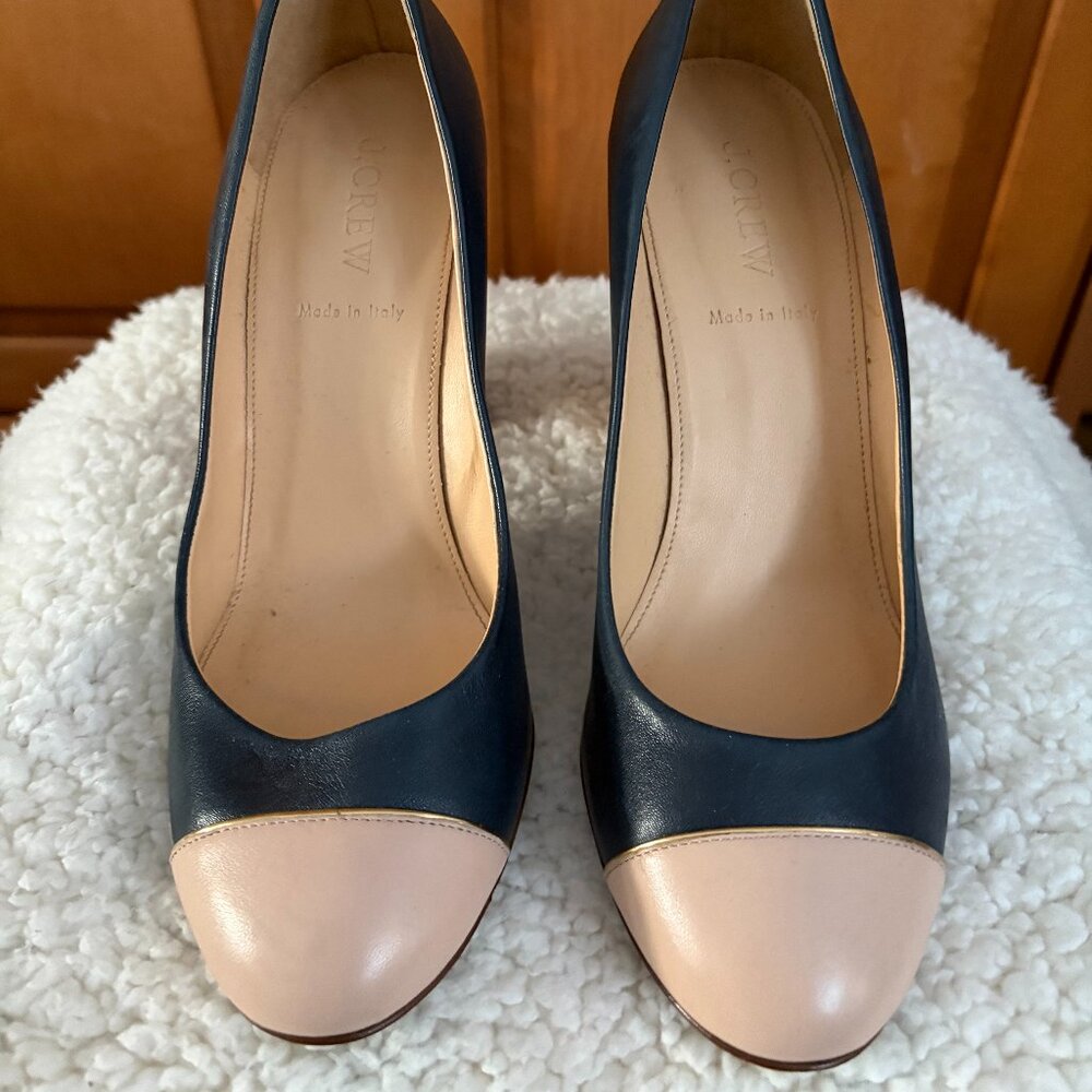 J Crew Block Heels - Navy Blue & Blush